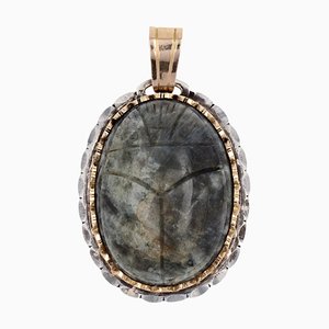 Pendentif Scarabée Labradorite Argenté Doré, 1970s