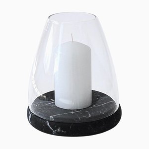 Handmade Lantern with Base in Black Marquina Marble and Glass Dome from Fiam