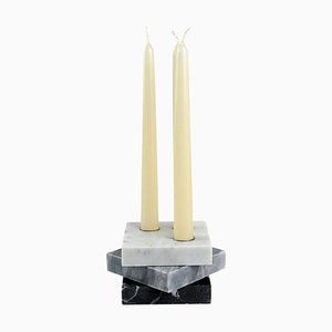 Handgefertigter dreistufiger quadratischer Kerzenhalter aus dreifarbigem Marmor und Messing von Fiam