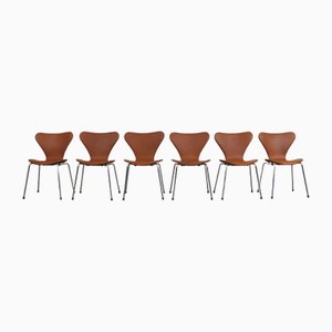 Butterfly Dining Chairs in Cognac Leather by Arne Jacobsen for Fritz Hansen, Denmark 1979, Set of 6