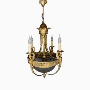 Lámpara de araña Imperio francés de latón, años 20