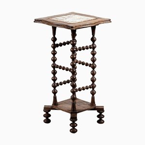 French Bobbin Table in Marble and Oak, 1870