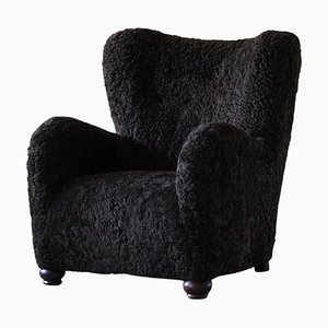 Mid-Century Lounge Chair in Shearling Lambswool in the Style of Märta Blomstedt, 1950s