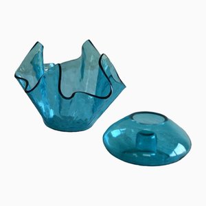 Jarrón vintage de vidrio azul