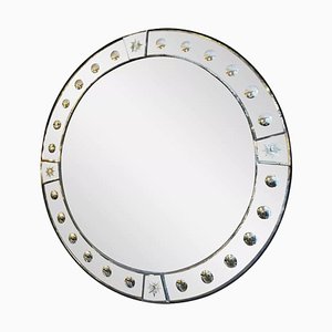 Antiker runder Spiegel mit Paneelen im Used-Look, 2020er