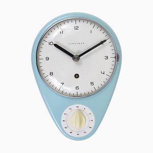 Mid-Century Modern Bill Wall Clock in Pastel Blue from attributed to Max Bill, Germany, 1950s