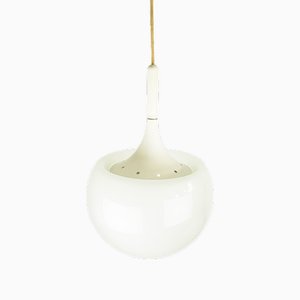 Lampada a fungo in metallo bianco e vetro sabbiato di Martinelli Luce, anni '60