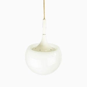 Mushroom-Shaped White Metal and Sandblasted Glass Pendant Lamp by Martinelli Luce, 1960s