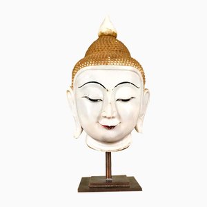 Burmese Buddha Head in Lacquered Marble, 1750s