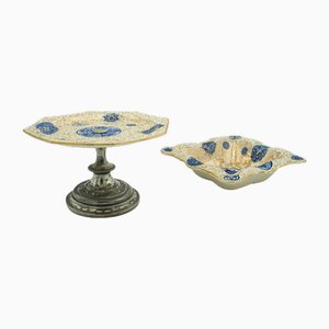 Antiker englischer dekorativer Keramik Tortenständer & Bon Bon Schale, 1920, 2 . Set