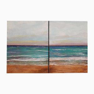 Acrylique sur Toile Anita Amani Dorp, Sea Diptych, 2000s, Set de 2