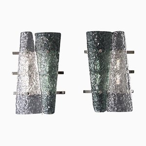 Emerald Green Murano Glass and Crystal Sconces on Silver Frame, 1980s, Set of 2