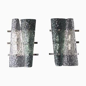 Emerald Green Murano Glass and Crystal Sconces on Silver Frame, 2000, Set of 2