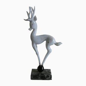 Figura de ciervo de vidrio sobre pedestal de mármol de Istvan Komaromy, Reino Unido, años 50
