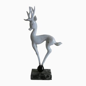 Stag Stag in vetro su base in marmo di Istvan Komaromy, Regno Unito, anni '50