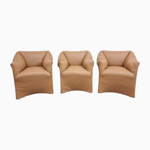 Brown Leather Tentazione Armchairs by Mario Bellini for Cassina, Set of 3