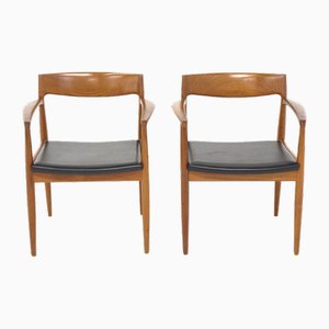 Scandinavian Leather Desk Armchairs, 1960, Set of 2