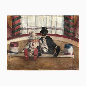 Nelly Weill, Zwei Clowns sitzen auf dem Zirkusweg, 1915, Öl auf Leinwand