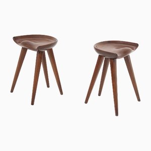 Carved Wooden Stools by Mogens Lassen, 1960s, Set of 2