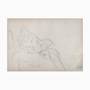 Maurice Barraud, Jeune femme à moitié allongée, 1921, Crayon sur Papier, Encadré