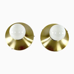 Vintage Round Gilded Aluminum Wall Lamps from Stilux Milano, 1960s, Set of 2
