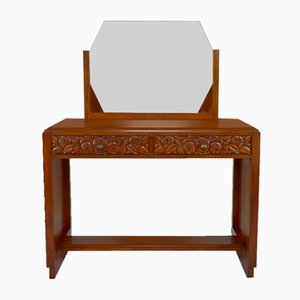 French Art Deco Dressing Table in Carved Walnut, 1930