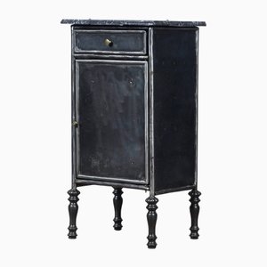 Iron Nightstand with Marble Top & Brass Details, 1900s