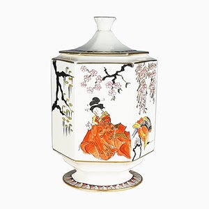 Boîte Déco Blanche en Céramique avec Décoration Japonaise par Guido Andloviz pour Lavenia, 1930s