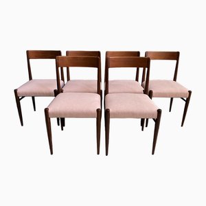 Teak Dining Chairs in Pink Fabric, 1960s, Set of 6