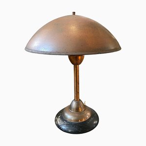 Industrielle italienische Tischlampe aus Kupfer & Holz, 1950er