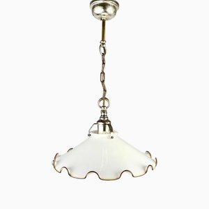 Long Vintage Ceiling Lamp with White Glass Shade & Metal Fitting