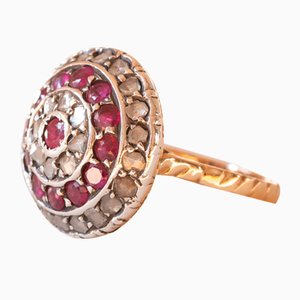 Vintage 14k Yellow Gold and Silver Diamond Patch Ring with Ruby, 1960s
