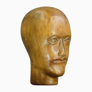German Carved Wooden Milliners Head, 1890s