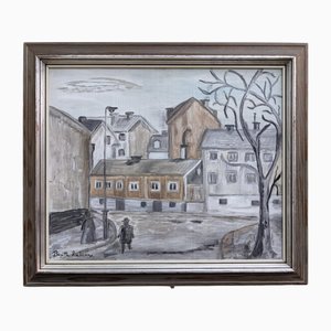 Spaziergang, 1950er, Öl auf Leinwand, Gerahmt