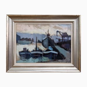 Boats, 1950s, Pastel & Gouache, Framed