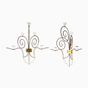 Mid-Century Italian Sconces in White Metal and Brass, Set of 2