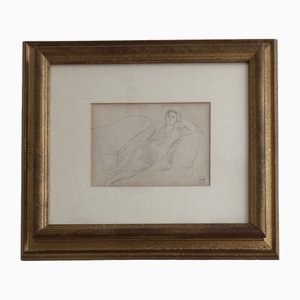 Maurice Barraud, Jeune femme allongée sur le sofa, Pencil on Paper, Framed