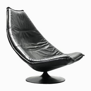 Black Leather F585 Swivel Lounge Chair by Geoffrey Harcourt for Artifort, 1970s
