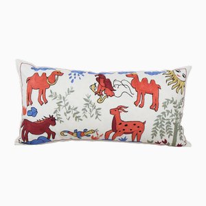 Long King Size Cameli Horse and Deer Tribal Suzani Lumbar Bedding Cushion Cover, 2010s