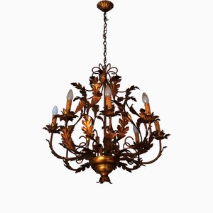 Large Mid-Century Gilt Tole Chandelier by Hans Kögl, 1970s