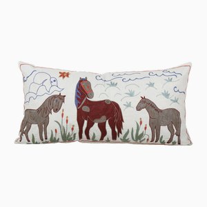 Turkish Horse Pictorial Suzani Cushion Cover, 2010s