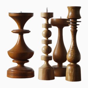 Scandinavian Wooden Candleholders, Set of 4