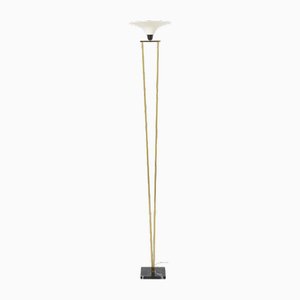 Italienische Stehlampe aus Messing & Opalglas mit Marmorfuß von Stilnovo, 1960er