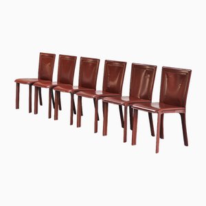 Italian Red Leather Dining Chairs by Mario Bellini, 1980s, Set of 6