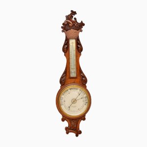 Victorian Banjo Barometer in Carved Oak from Maple & Co, 1880s