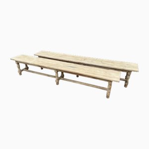 Rustic Benches in Natural Oak, 1950s, Set of 3