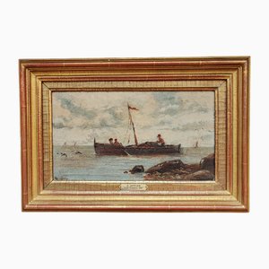 Adolphe Appian, Pêcheurs en mer, Oil on Wood, Framed