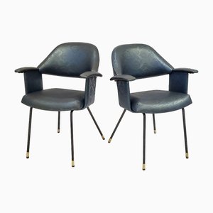 Mid-Century Italian Chairs in Steel & Synthetic Fabric, 1950s, Set of 2