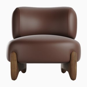 Fauteuil Tobo Moderne en Cuir et Chêne par Collector Studio