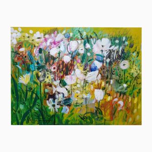 Uldis Krauze, Flores brillantes en el jardín, década de 2000, óleo a bordo